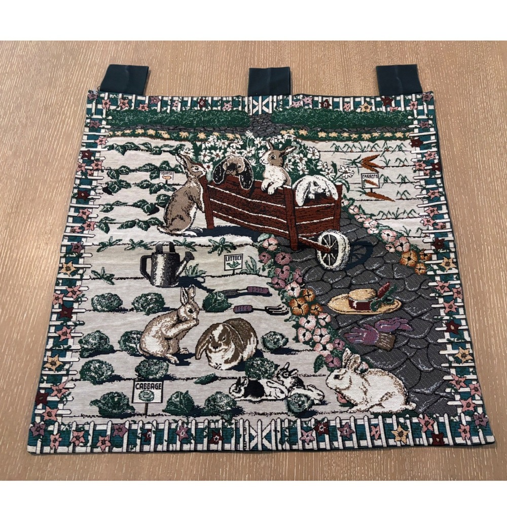 Vintage Tapestry Wall Hanging Rabbit Bunny Garden Floral Country Decor 25x24